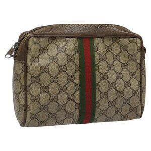 GUCCI GG Supreme Web Sherry Line Clutch Bag PVC Beige 89 01 012 Auth 112826